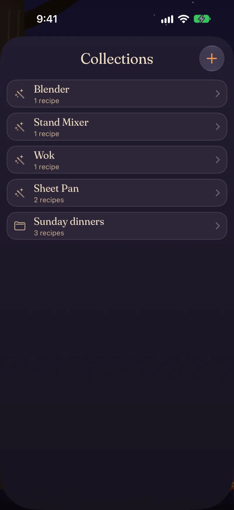Collections: Blender, Stand Mixer, Wok and Sheet Pan, which fill themselves, and Sunday dinners with three recipes.