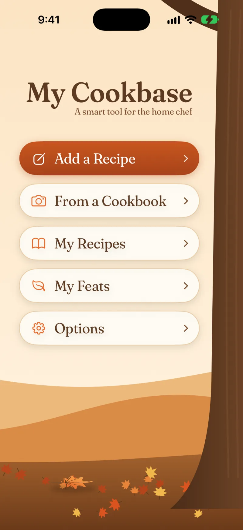 The My Cookbase home screen in its other appearance.